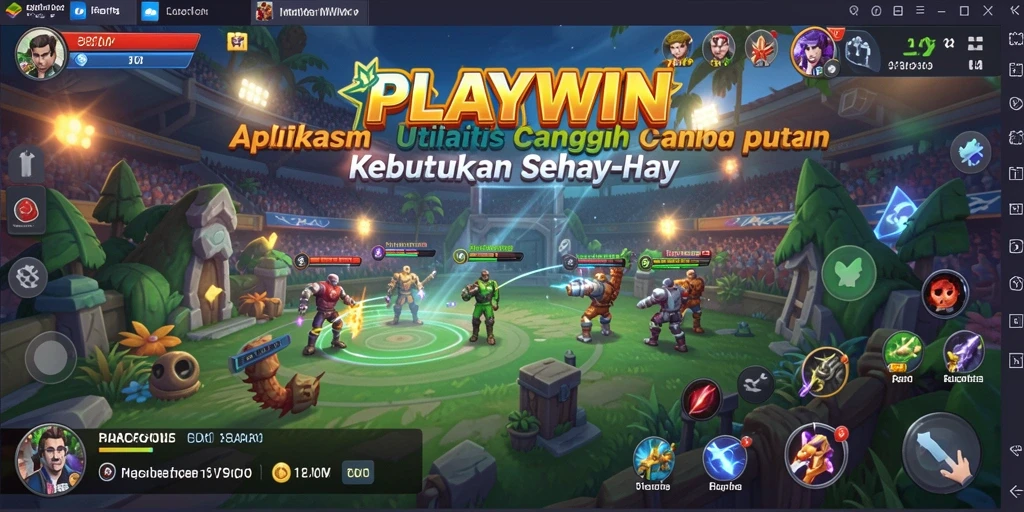 Tampilan utama aplikasi PLAYWIN dengan fitur utilitas yang menarik.