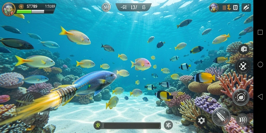 Gameplay ST789 menampilkan aksi menembak ikan yang seru di lautan.